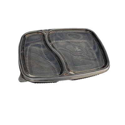 2 Compartment Black Meal Tray with Lid