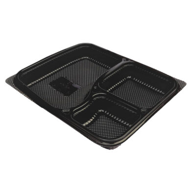 3 Compartment Black Meal Tray with Lid