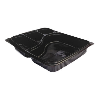 4 Compartment Black Meal Tray with Lid