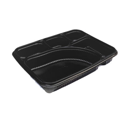 5 Compartment Black Meal Tray with Lid