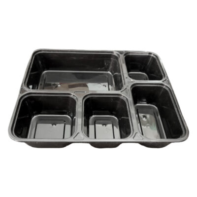 Meal Tray With Lid 5 compartment Black Leakproof Lunch Box