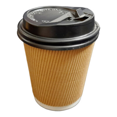 Brown 250ml Paper Ripple Coffee Cup with Black Lid – Shakes, Coffee, Cold Drink