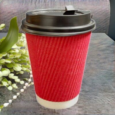 Red 250ml Ripple Coffee Cup with Lid – Enjoy Your Coffee and Shakes