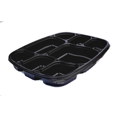 8 Compartment Black Meal Tray with Lid
