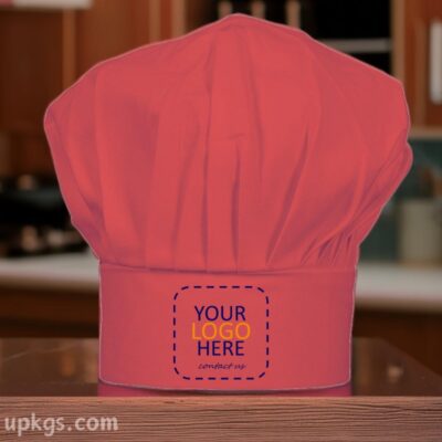 Solid Fabric Chef’s Cap Cum Hat with Custom Logo Print – Red Unisex