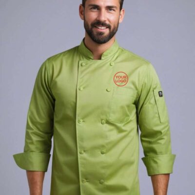 Men’s Green Chef Coat with Custom Logo Print – (All Size available) 100% brand new and high quality