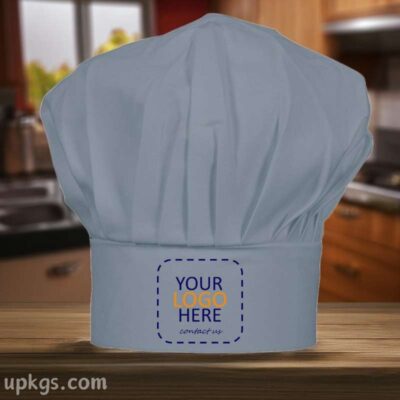 Gray Unisex-Solid Fabric Chef’s Cap Cum Hat with Custom Logo Print