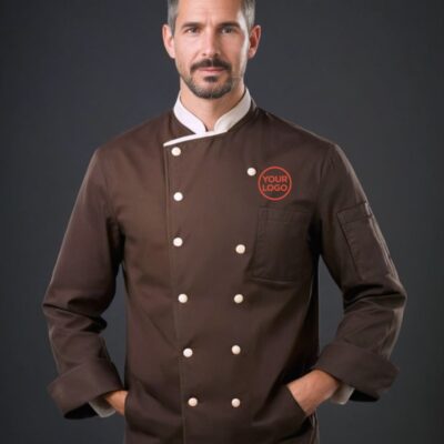 Men’s Brown Chef Coat with Custom Logo Print – High Quality All Size available