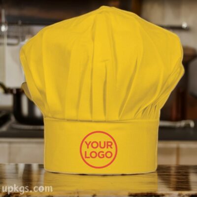 Yellow Solid Fabric Chef’s Cap Cum Hat with Custom Logo Print – Premium Quality Chef’s Cap