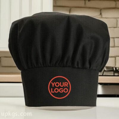Black Chef’s Cap Cum Hat with Custom Logo Print | Premium Fabric