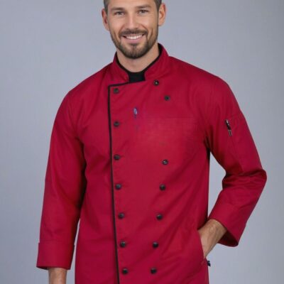 Men’s Maroon Chef Coat with Custom Logo Print | All Sizes Available