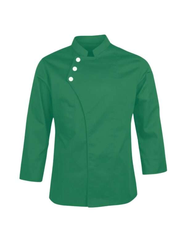 Customized Plain Green Chef Coat with 3-Button Overlap Design | Premium Restaurant & Hotel Uniform (Without Print)