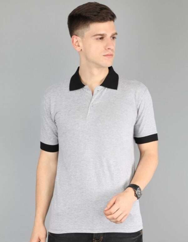 Men's Grey Melange Polo T-Shirt with Black Collar – Stylish Uniform & Casual Wear by UPKGs