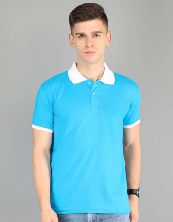 Men's Sky Blue Plain Polo T-Shirt with White Collar – Perfect for Staff Uniform & Casual Wear by UPKGs