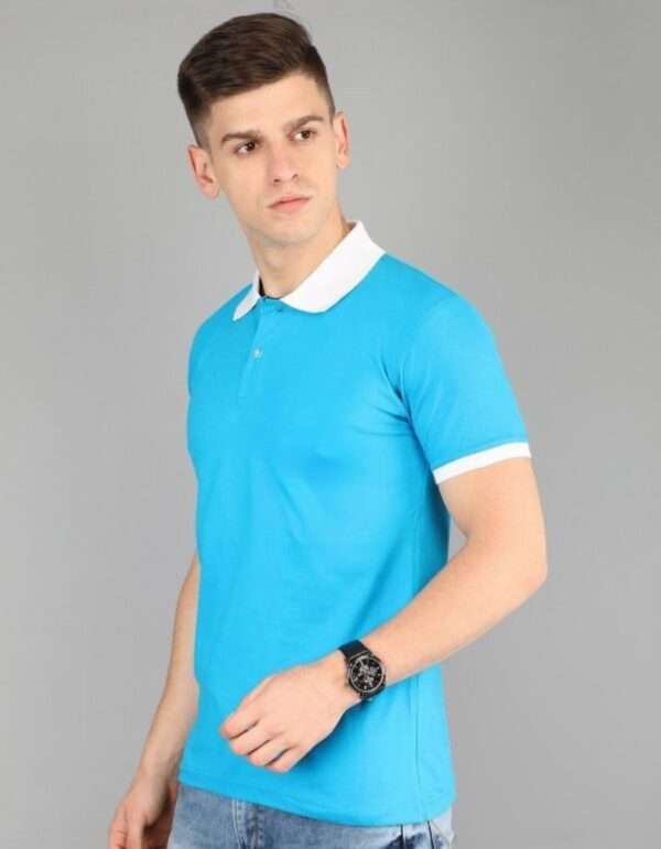 Men's Sky Blue Plain Polo T-Shirt with White Collar – Perfect for Staff Uniform & Casual Wear by UPKGs