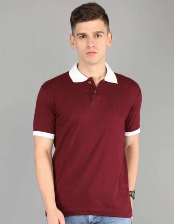 Men’s Maroon Plain Polo T-Shirt with White Collar – Smart Staff Uniform & Casual Wear by UPKGs