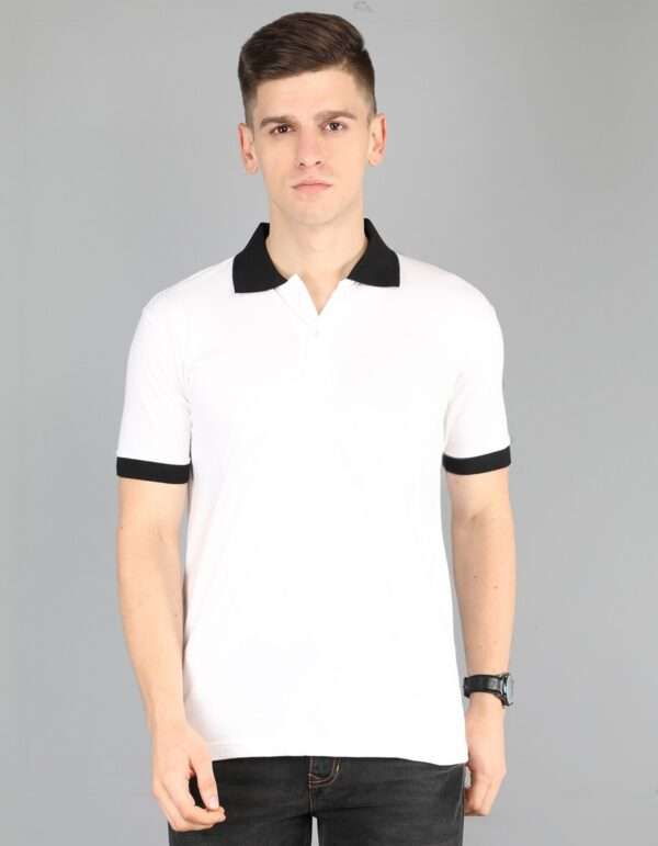 Men's White Plain Polo T-Shirt with Black Collar – Smart Staff Uniform & Everyday Wear by UPKGs