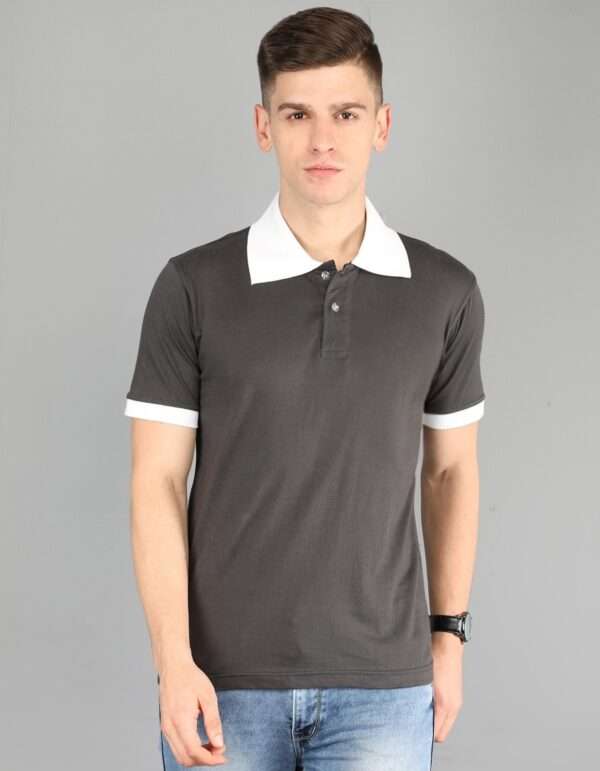 Men’s Charcoal Grey Plain Polo T-Shirt with White Collar – Smart Staff Uniform & Casual Wear by UPKGs