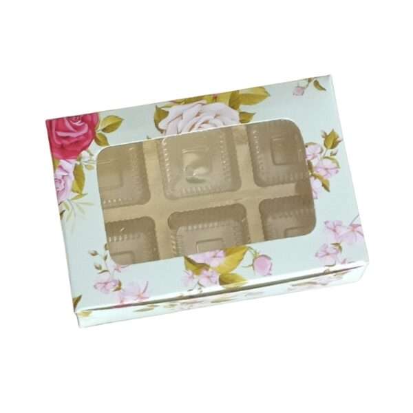 6 Cavity Floral Chocolate Box with Transparent Window